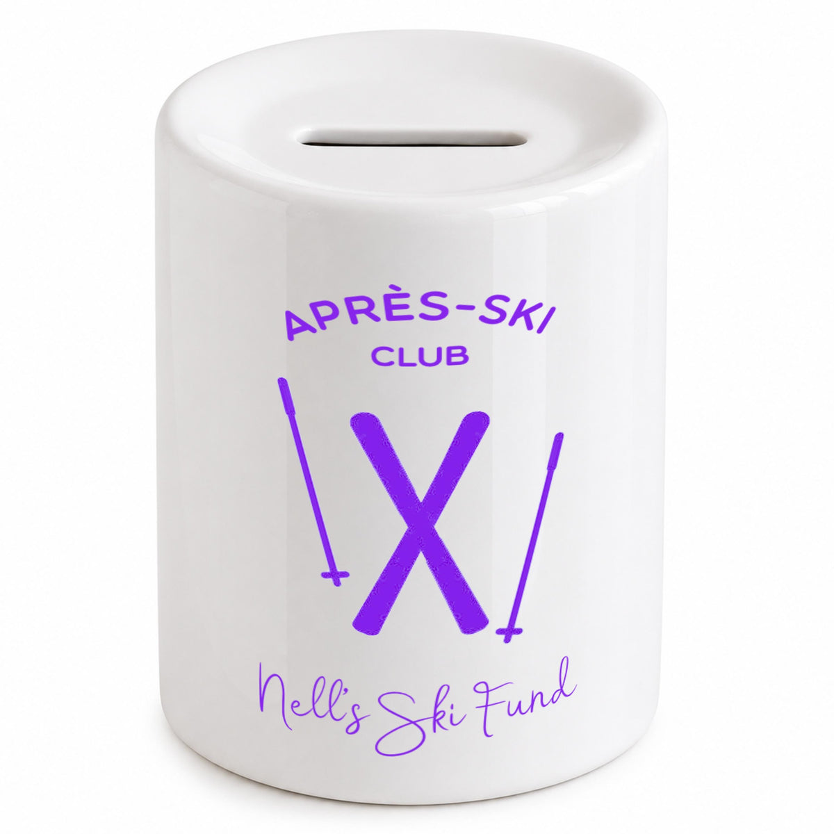 Personalised Ski Fund Money Box - Savings for skiing trip apres-ski club