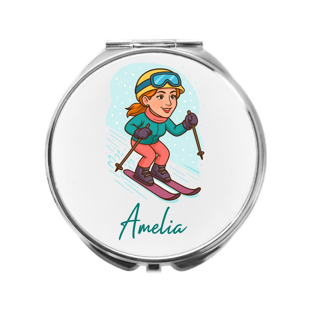 Ski Mirror Personalised Compact Gift for Skiing, skiier apres-ski