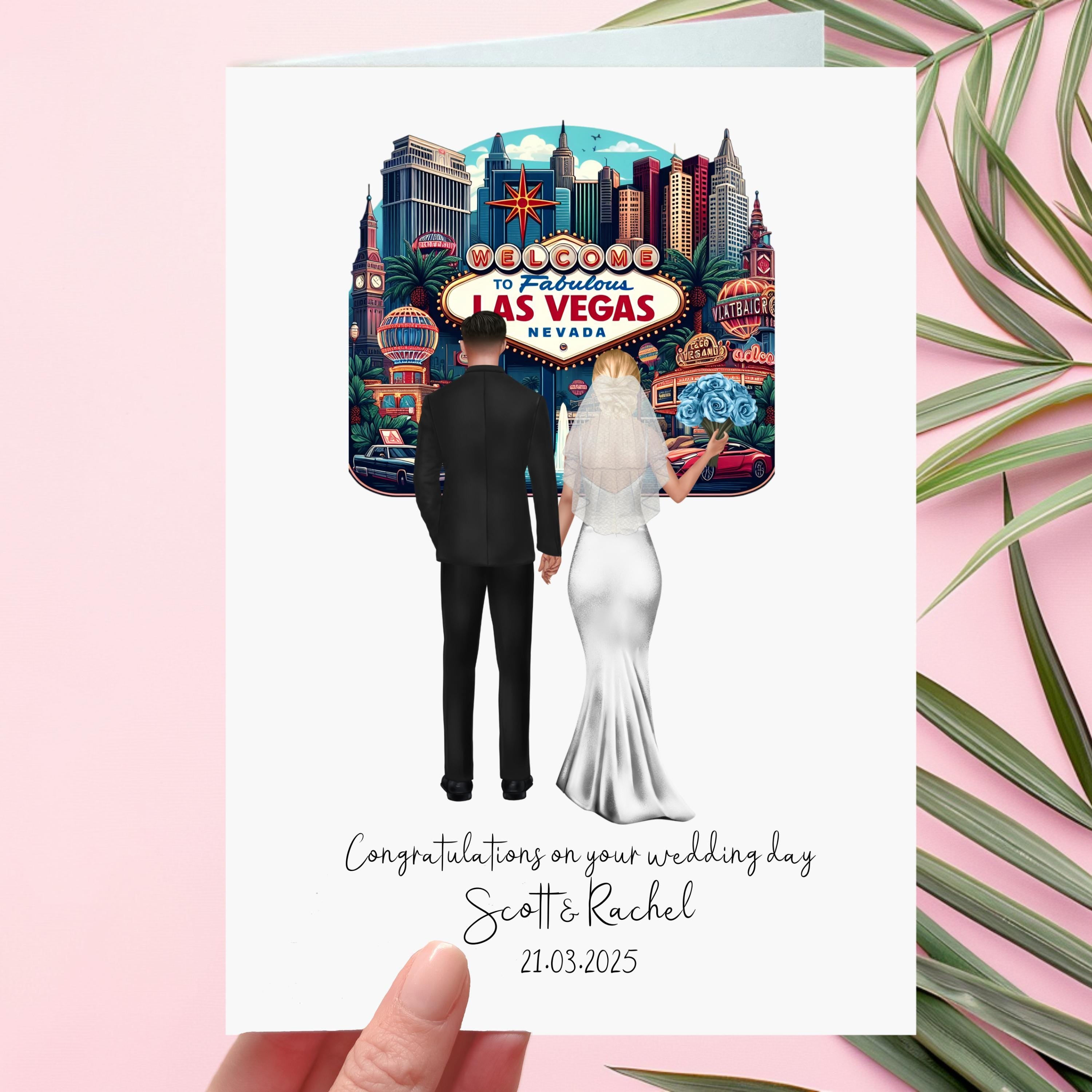 Las Vegas Wedding Card Personalised Bride & Groom