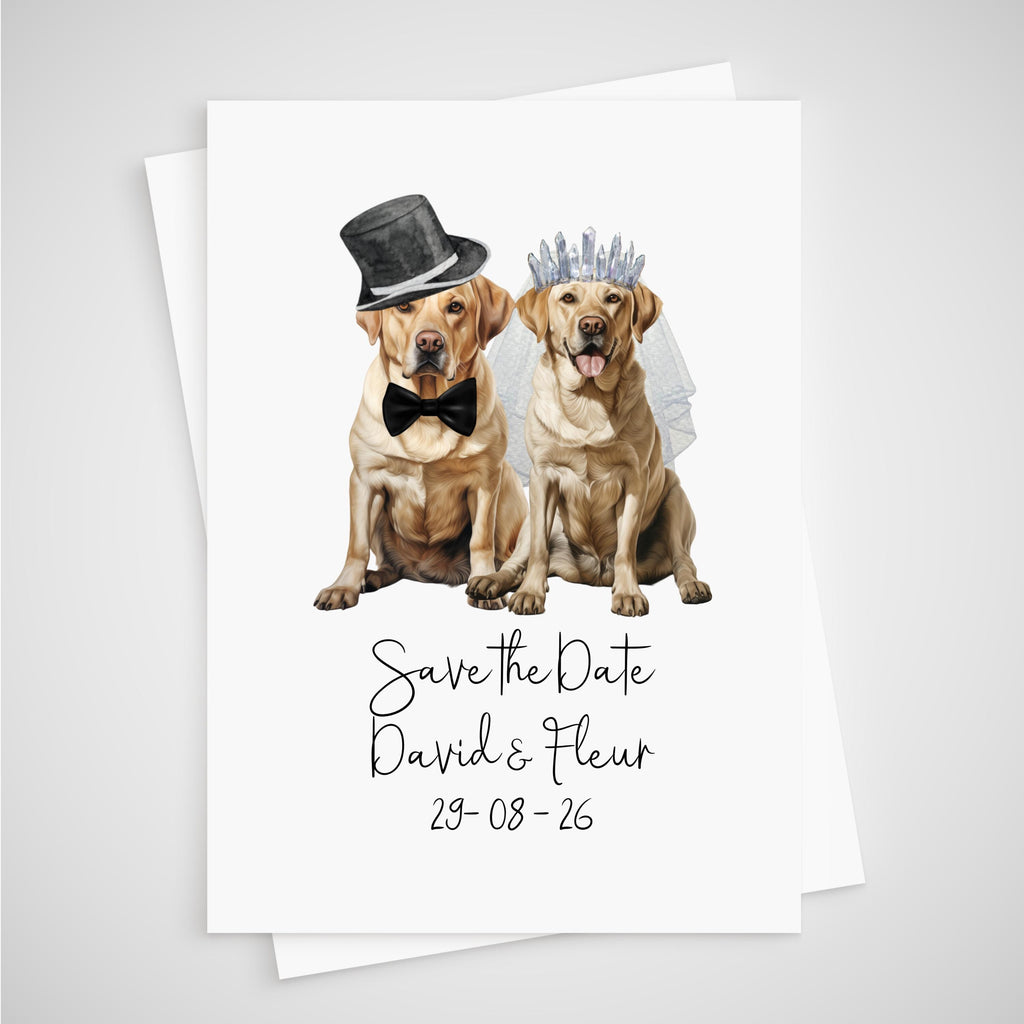 Personalized Dog Wedding Save the Date Card: husky, irish setter, jack russell, king charles cavalier, golden black chocolate labrador, labradoodle