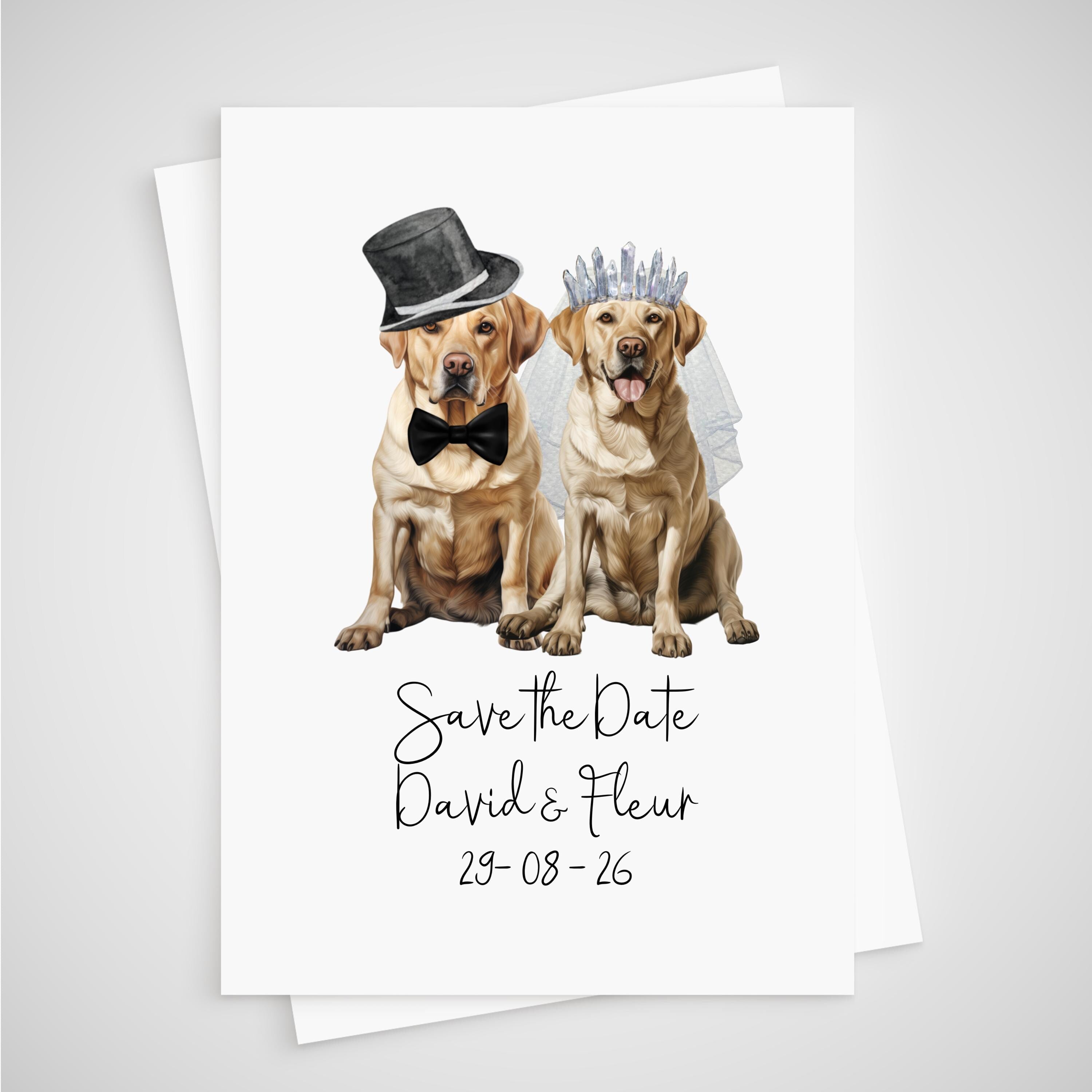 Personalized Dog Wedding Save the Date Card: husky, irish setter, jack russell, king charles cavalier, golden black chocolate labrador, labradoodle