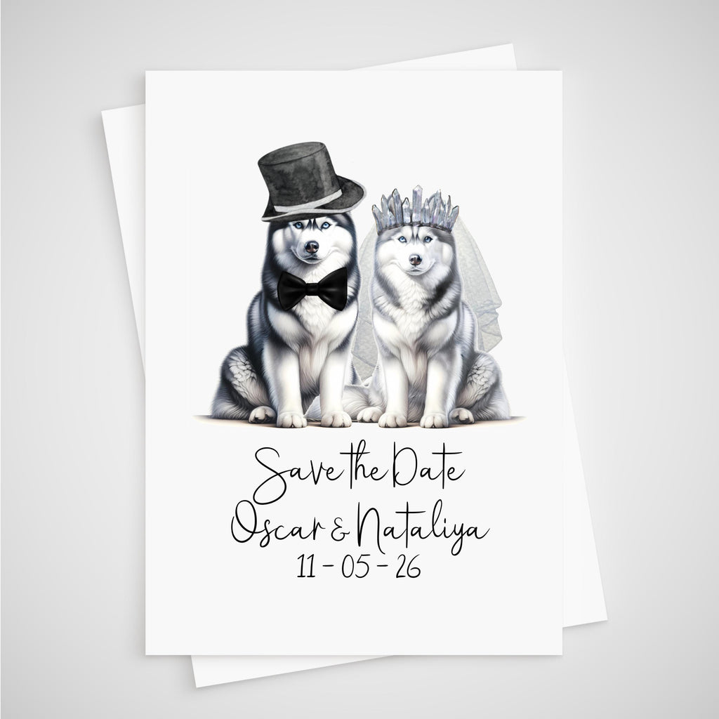 Personalized Dog Wedding Save the Date Card: husky, irish setter, jack russell, king charles cavalier, golden black chocolate labrador, labradoodle