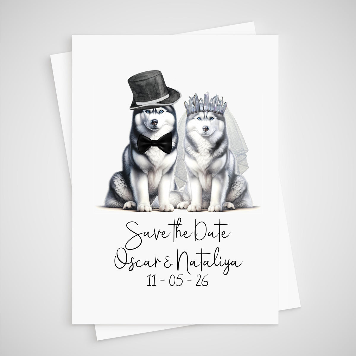 Personalized Dog Wedding Save the Date Card: husky, irish setter, jack russell, king charles cavalier, golden black chocolate labrador, labradoodle