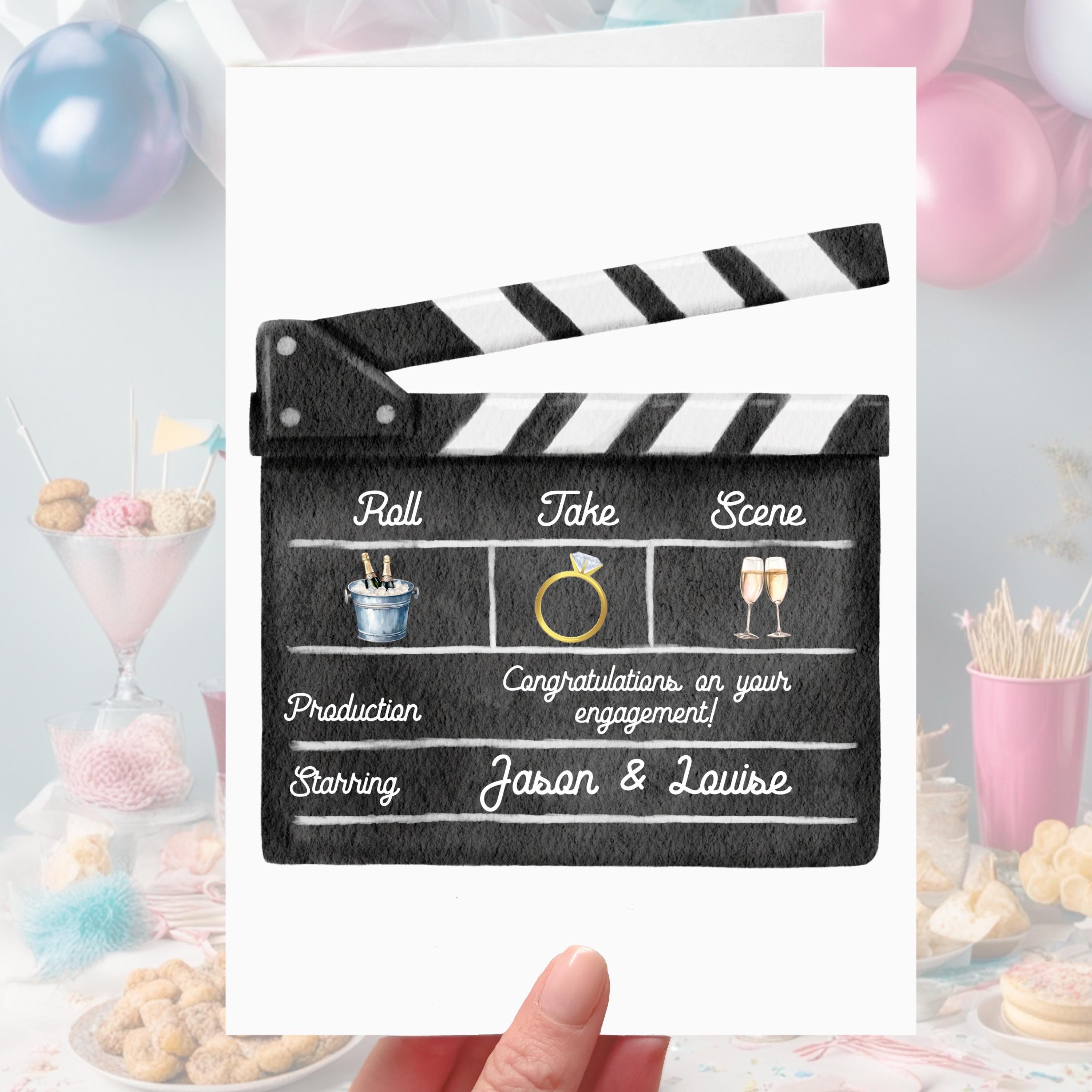 Personalised Clapper Board Engagement Card Movie Film Cinema