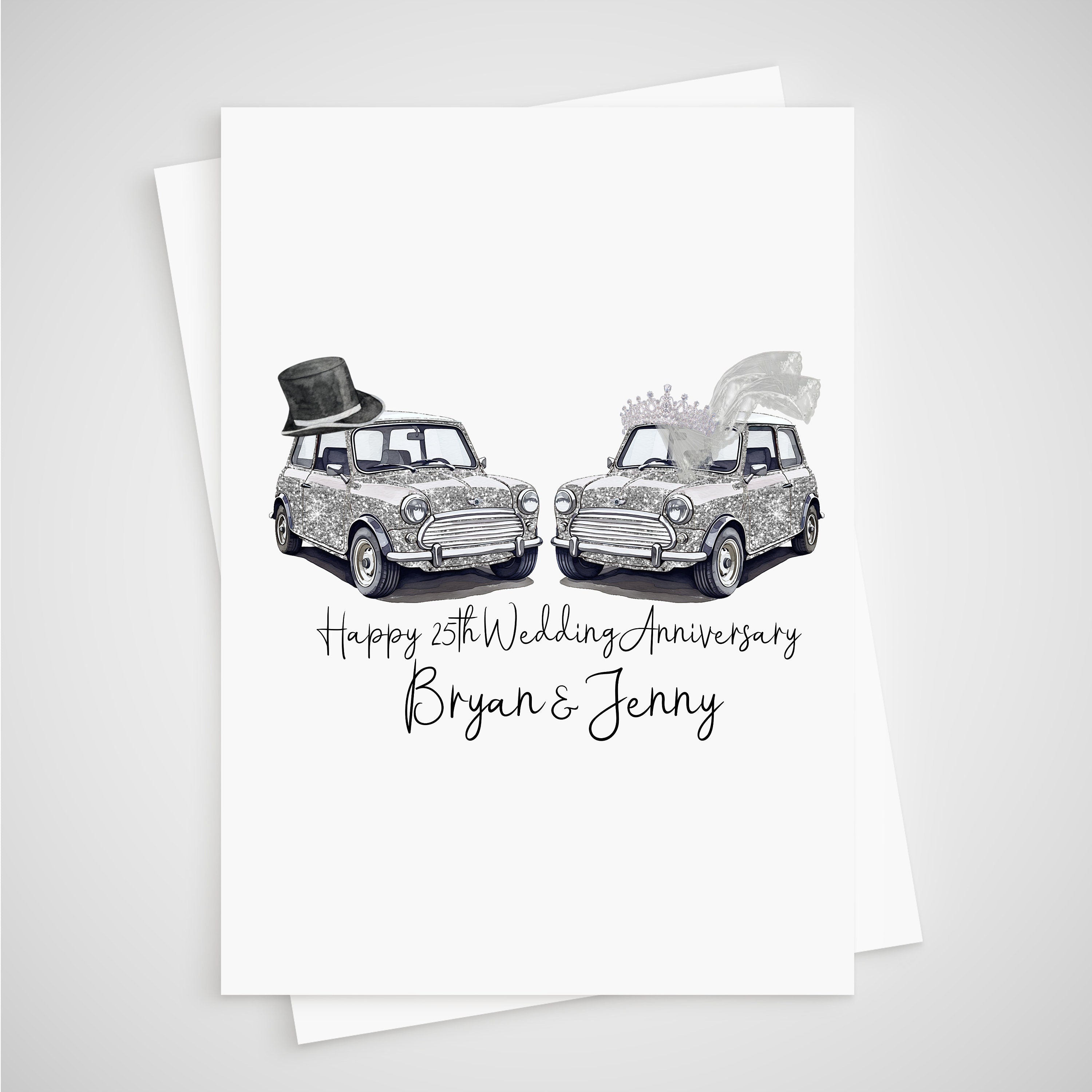 Mini 25th Anniversary Card Personalised Cooper Silver Car Bride Groom