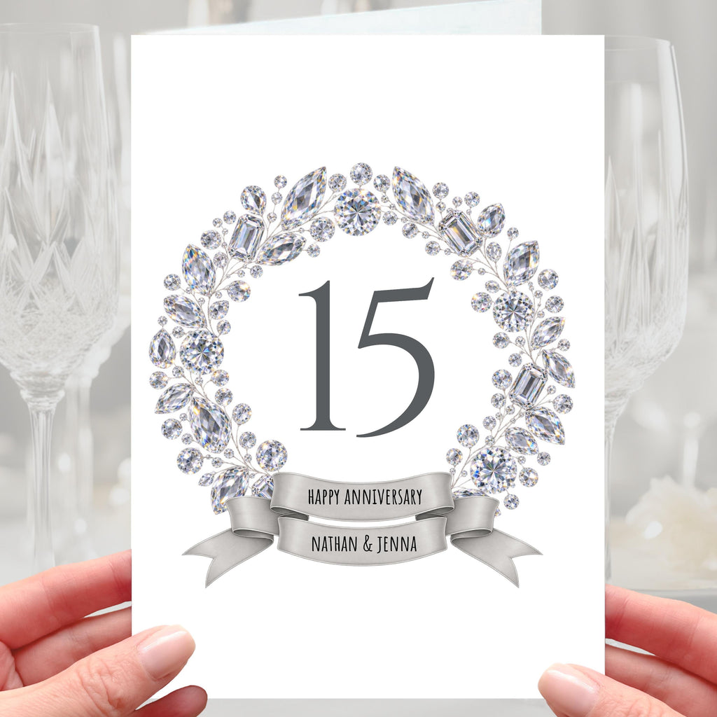 Happy 15th Anniversary Card - Personalised Crystal Wedding 15 years