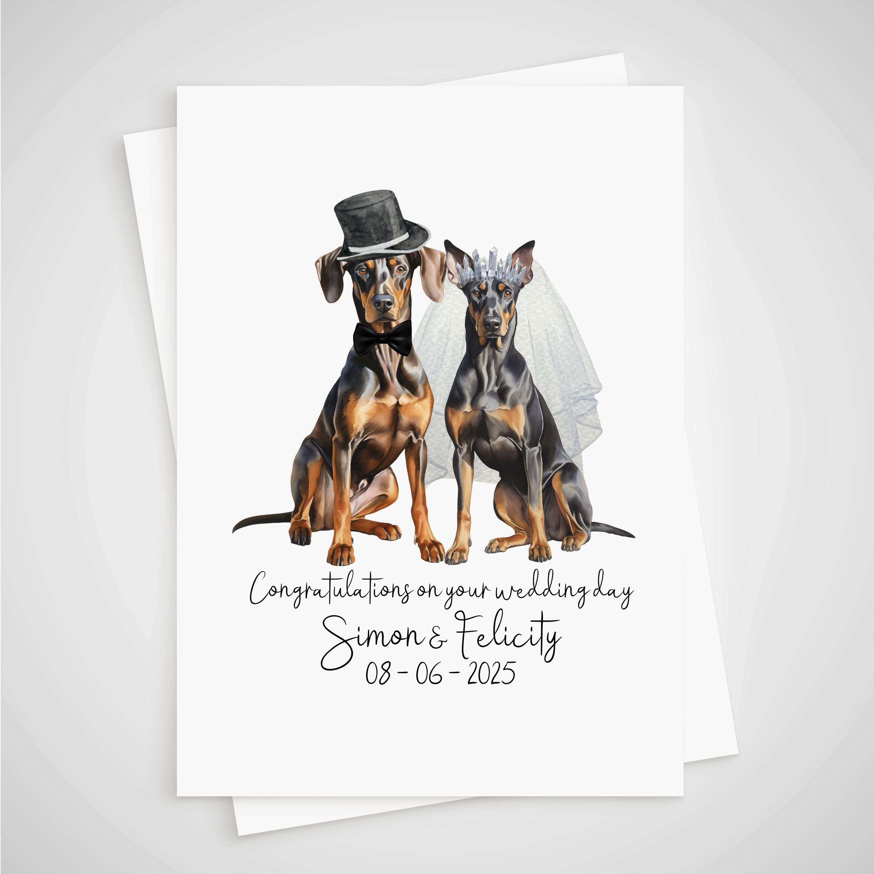 Doberman Wedding Card Personalised Dog Bride & Groom