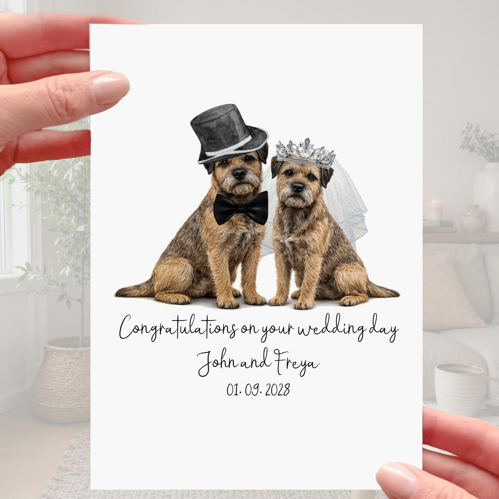 Border Terrier Wedding Card Personalised Bride & Groom Dog