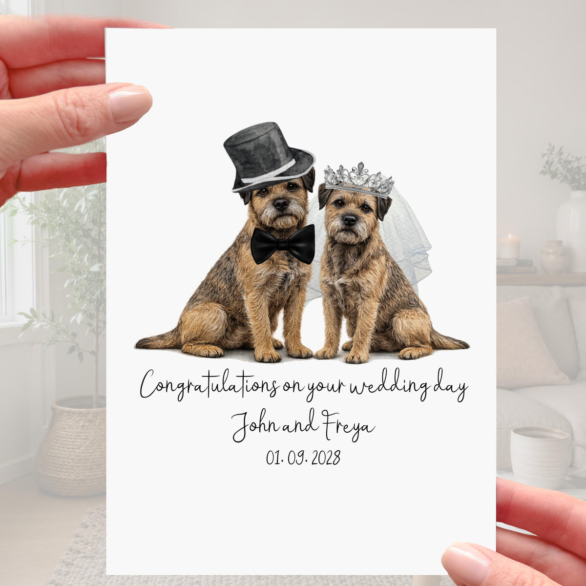 Border Terrier Wedding Card Personalised Bride & Groom Dog