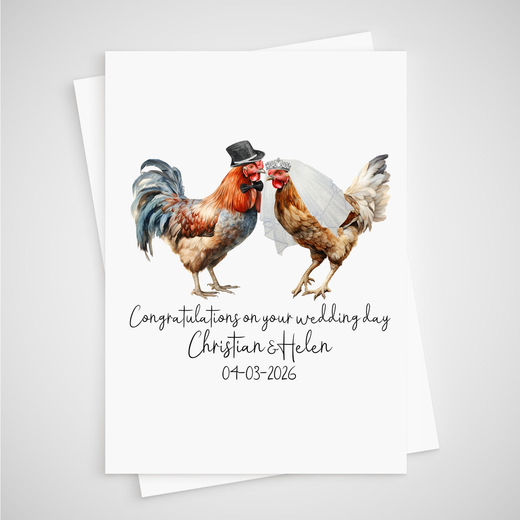 Chicken Wedding Card Personalised Bride & Groom Hen Rooster