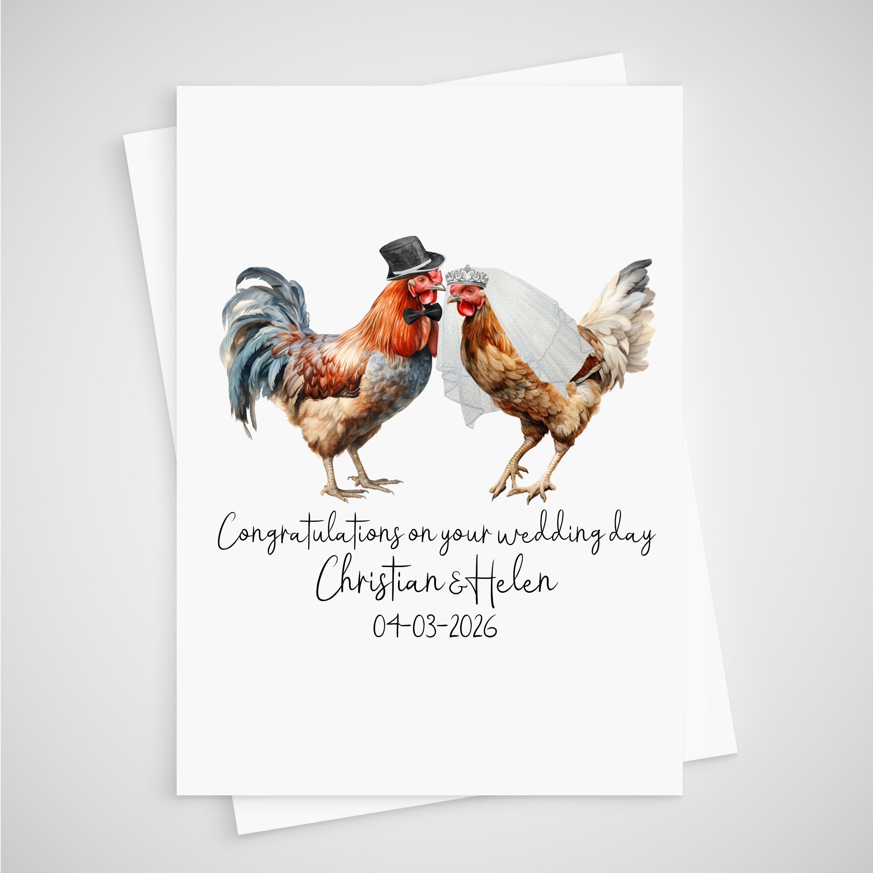 Chicken Wedding Card Personalised Bride & Groom Hen Rooster