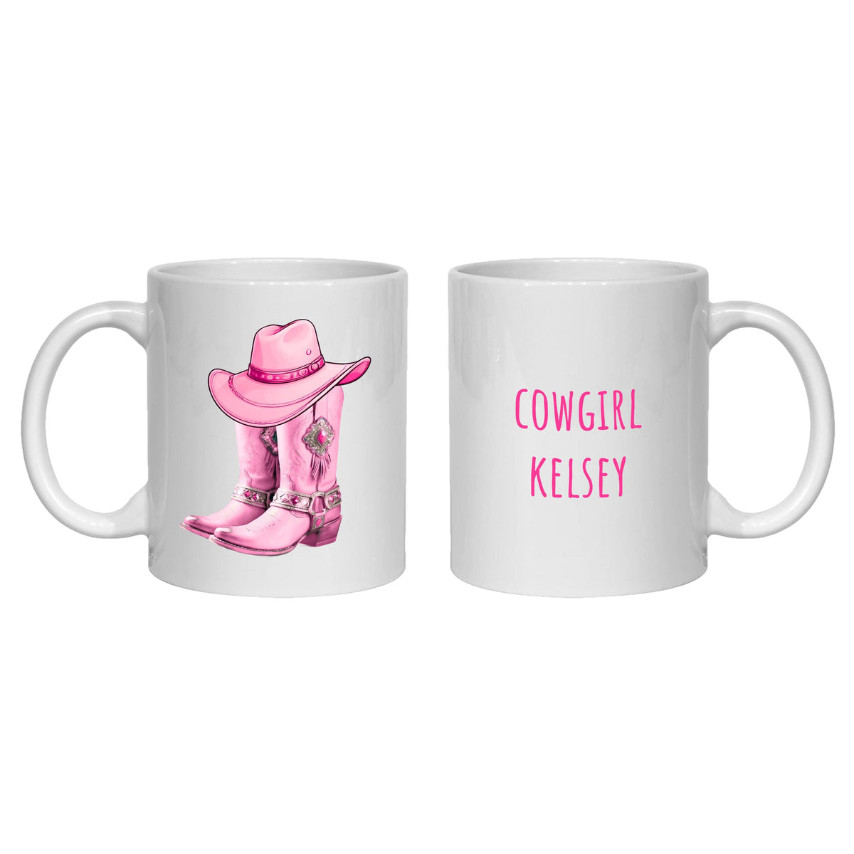 Personalized Cowgirl Mug, Cowboy Boots, Hen party, bachelorette, pink