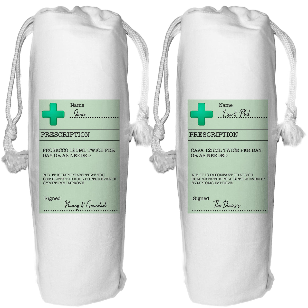 Prosecco Prescription Bag Personalised  Champagne Cava Gift Bag Get Well Soon