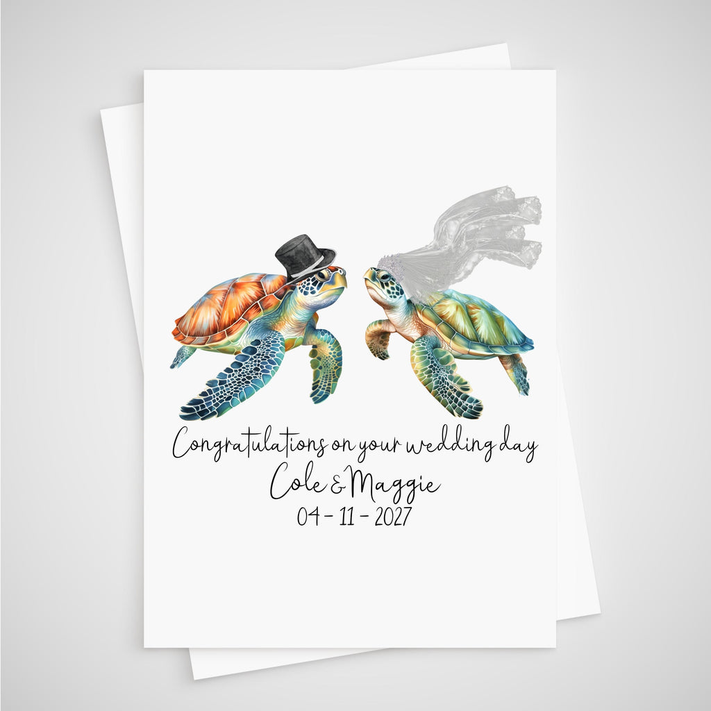 Sea Turtle Wedding Card Personalised Bride & Groom Ocean