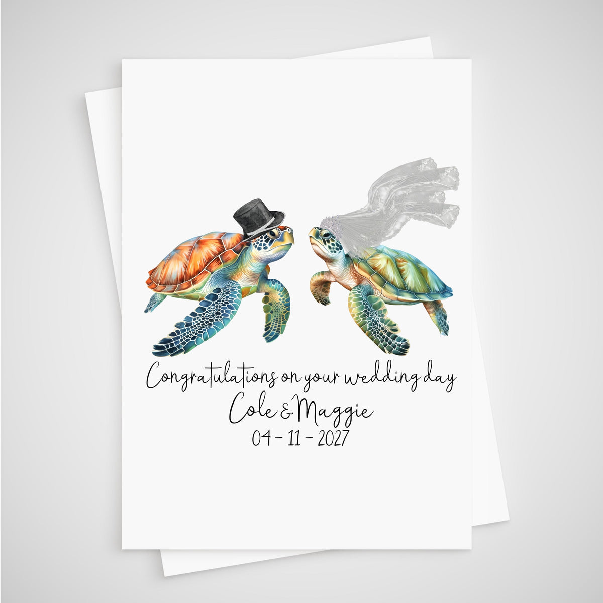 Sea Turtle Wedding Card Personalised Bride & Groom Ocean