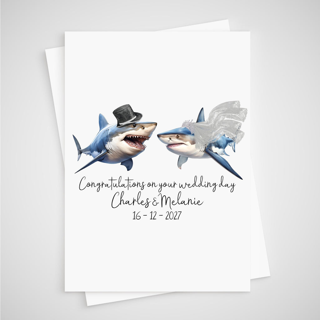 Shark Wedding Card Personalised Bride & Groom Ocean