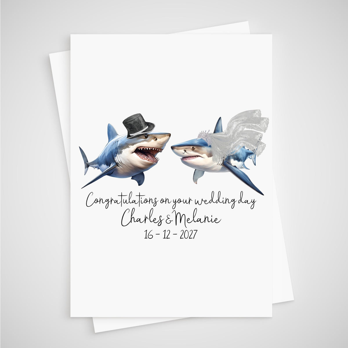 Shark Wedding Card Personalised Bride & Groom Ocean