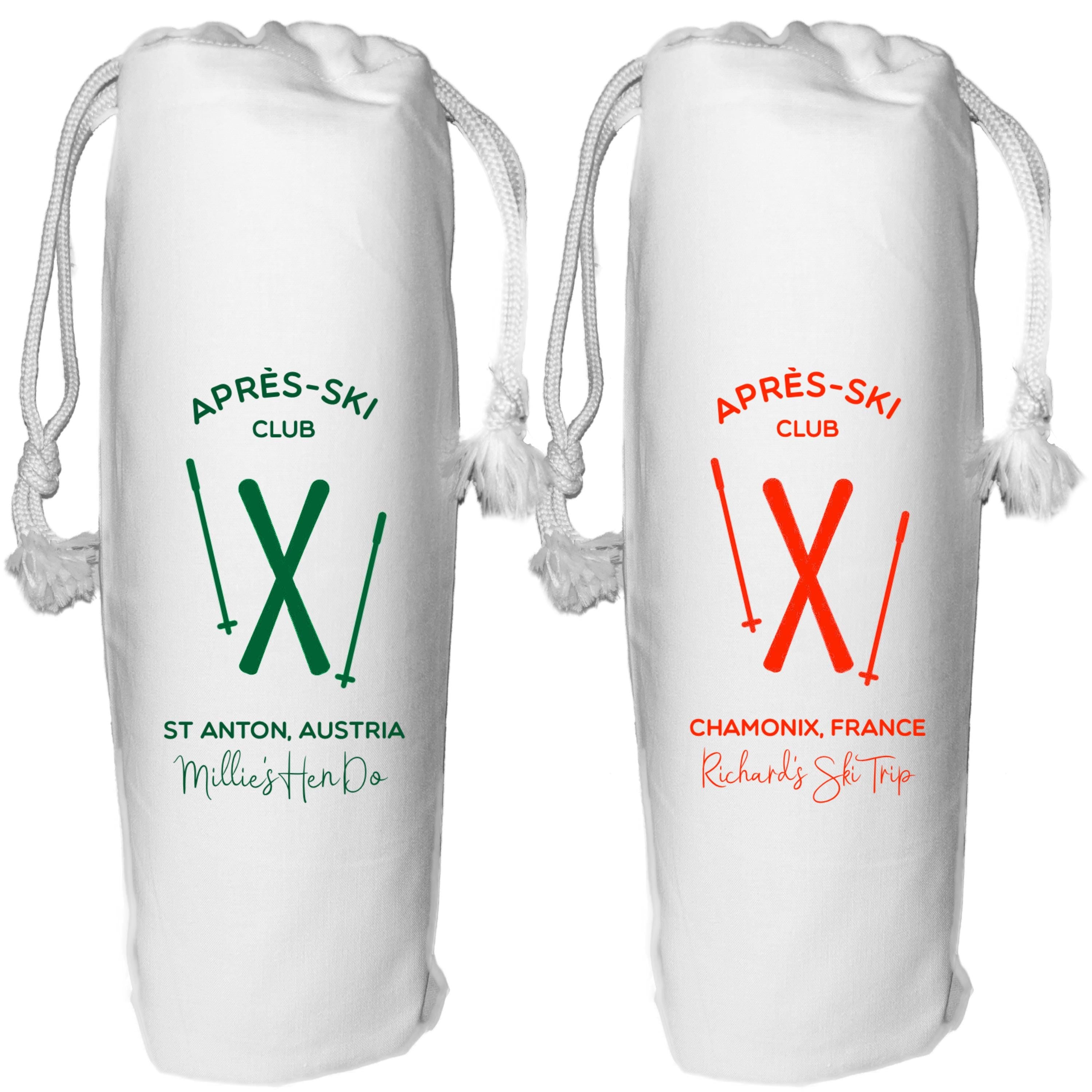 Apres-Ski Club Wine Bottle Bag Personalised gift for skiier skiing