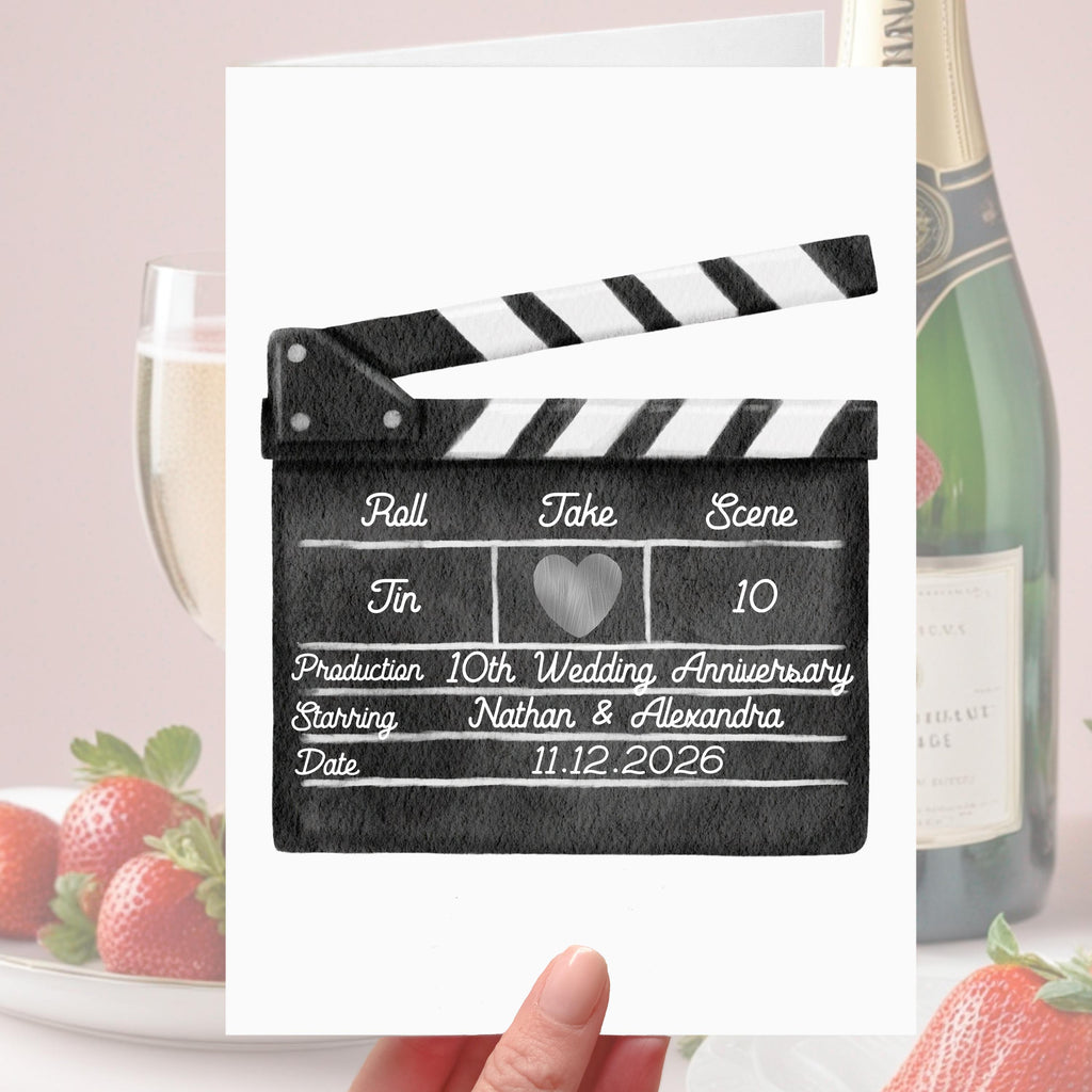 Clapper Board 10th Anniversary Card Personalised Tin Film Cinema Movies