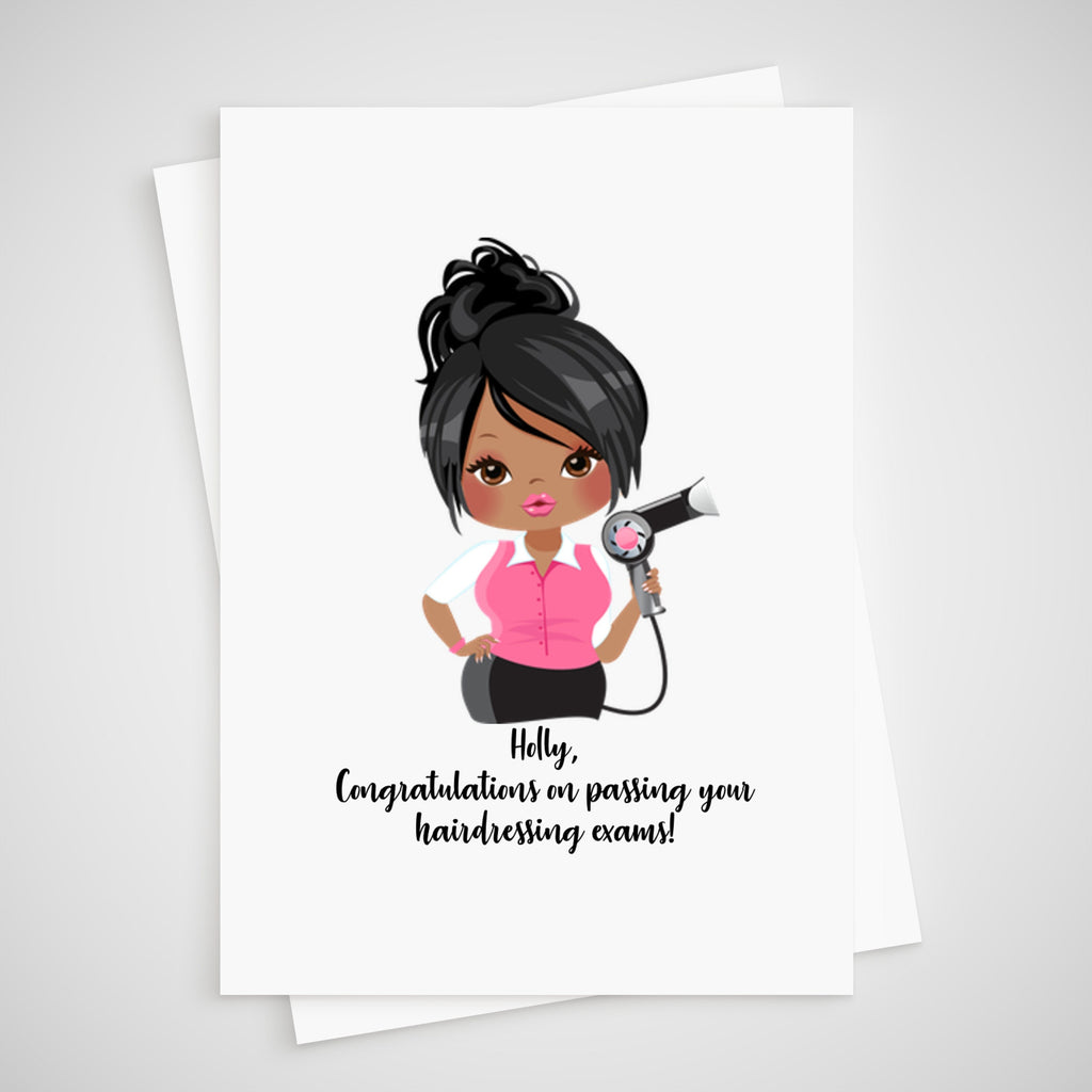 Hairdresser Congratulatons Card Personalised passing exams qualified