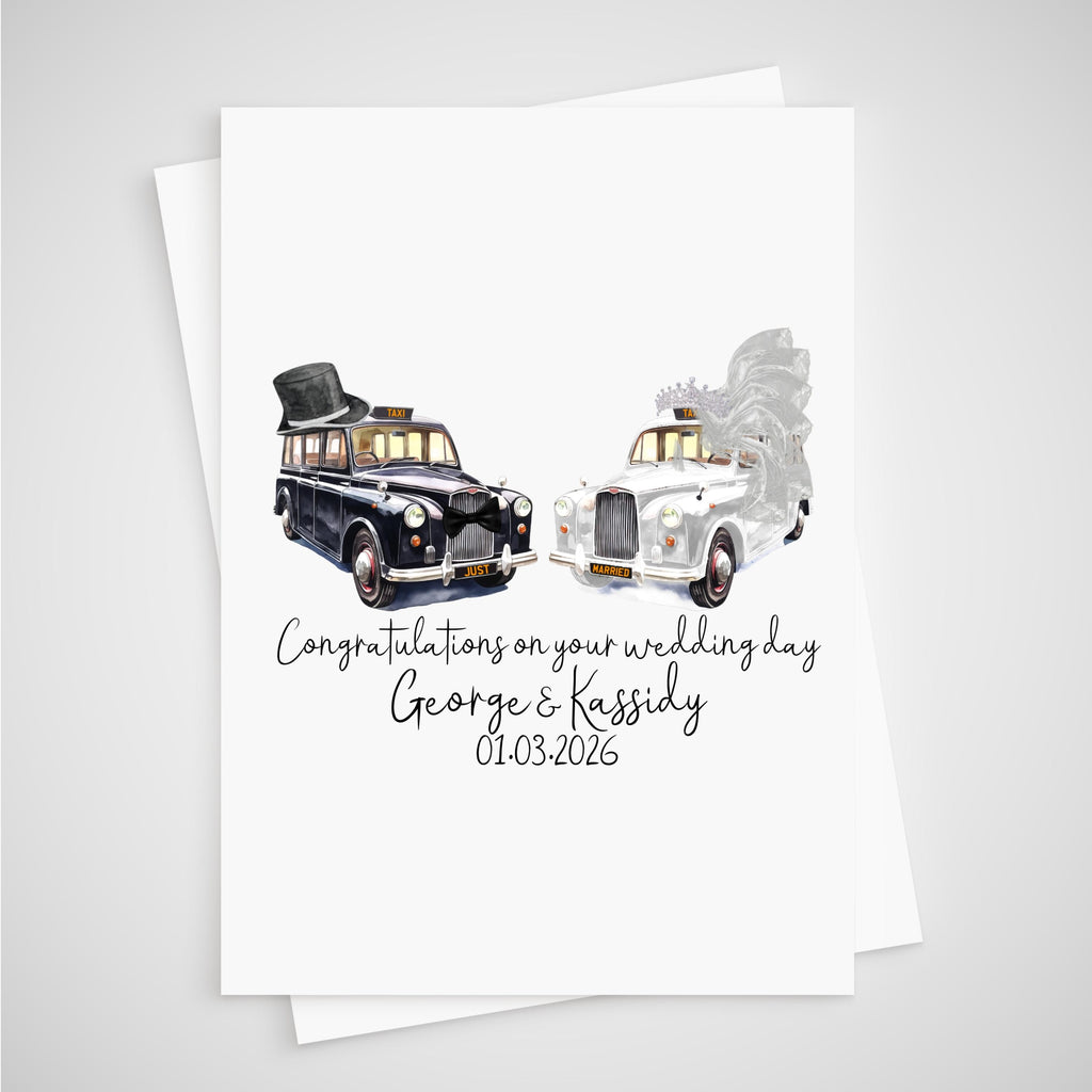 Taxi Wedding Card Personalised Cab Bride Groom London