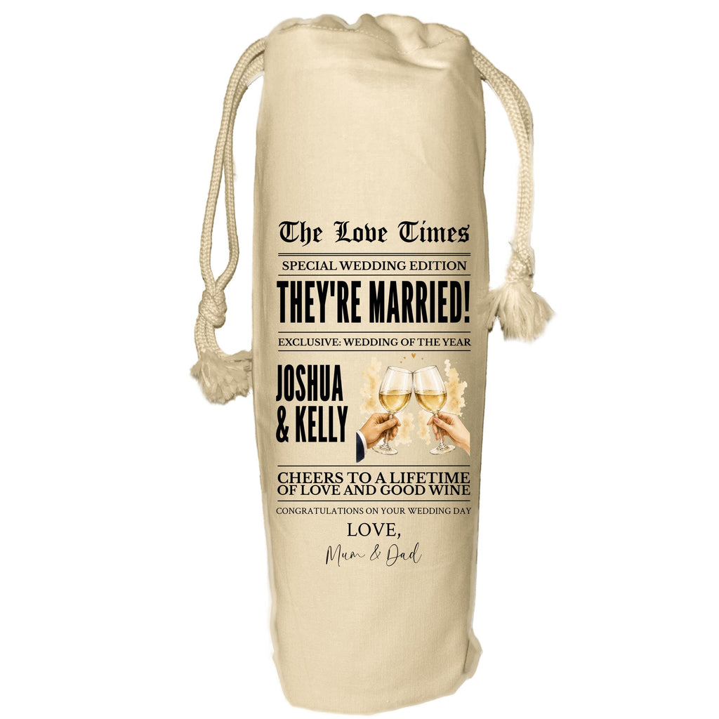 Newspaper Wedding Wine Bag - personalised gift for couple