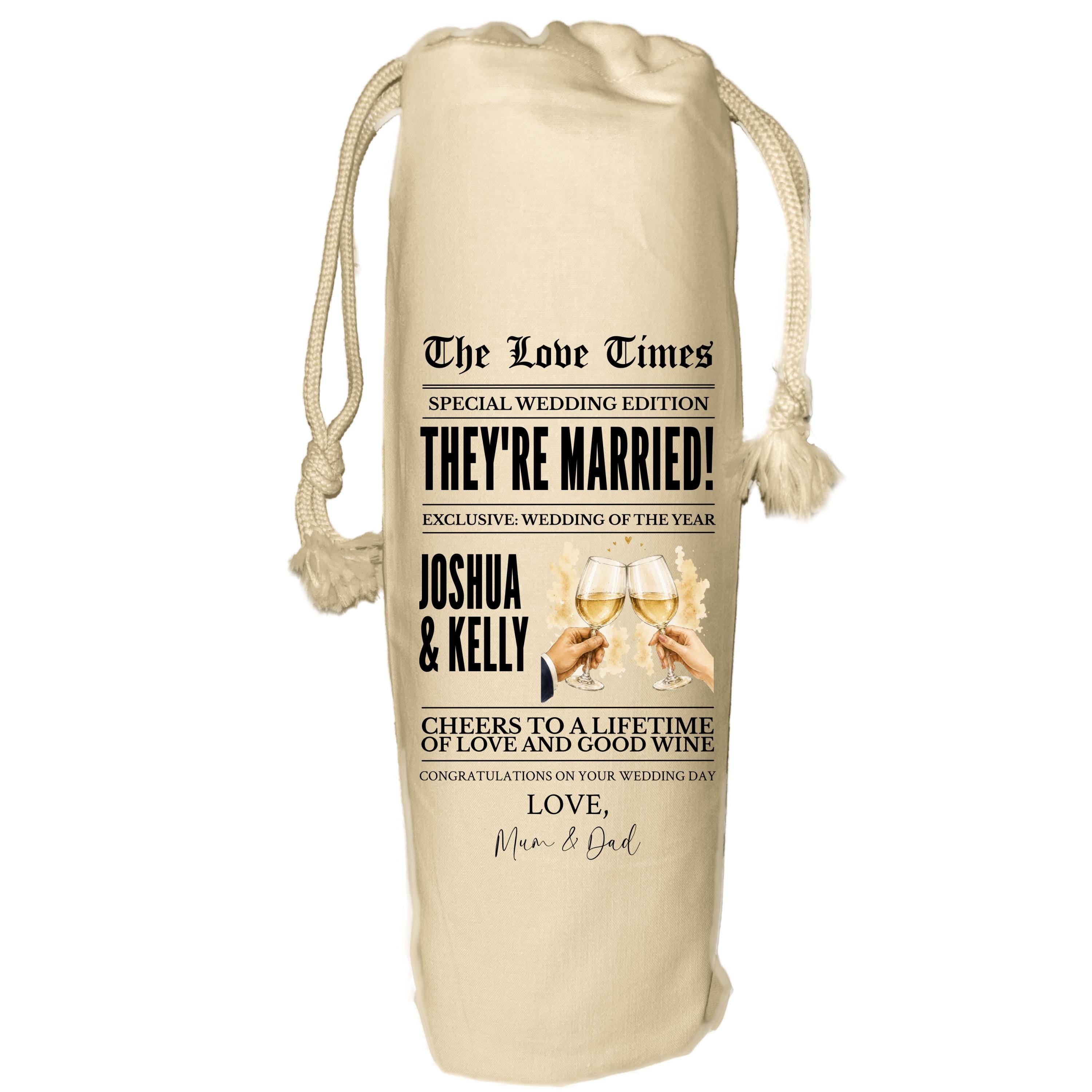 Newspaper Wedding Wine Bag - personalised gift for couple
