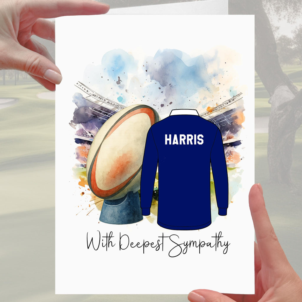 Rugby Sympathy Card Grief Mourning Scotland Jersey Navy Blue
