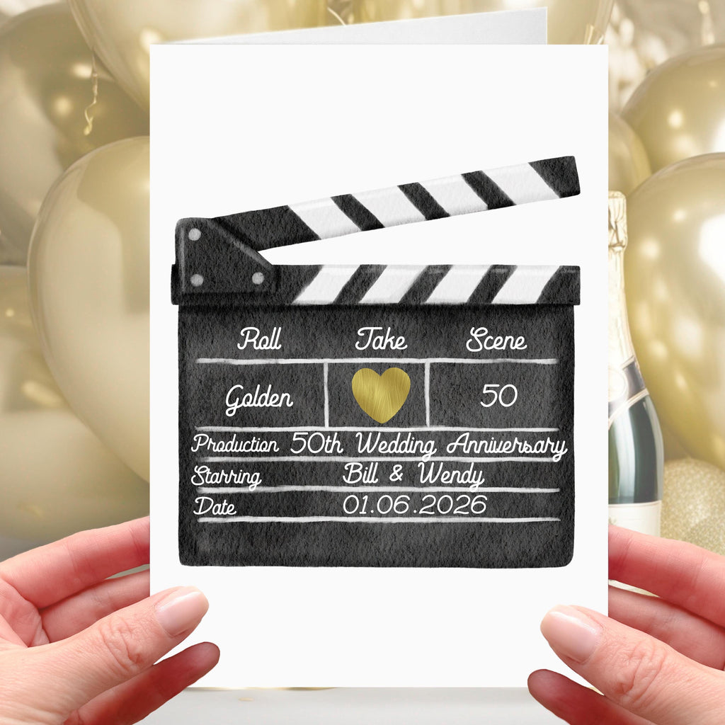 Clapper Board 50th Anniversary Card Personalised Golden Film Cinema Movies