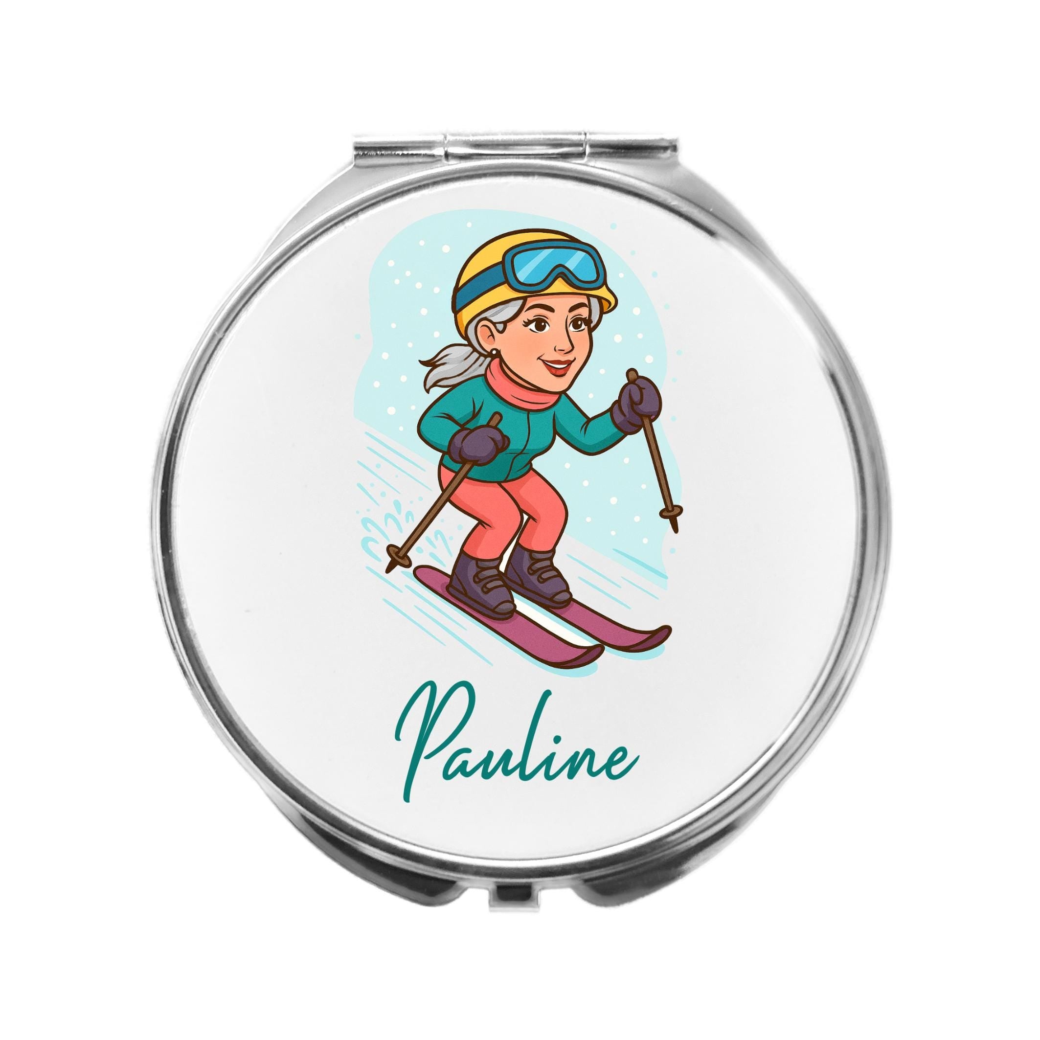 Ski Mirror Personalised Compact Gift for Skiing, skiier apres-ski