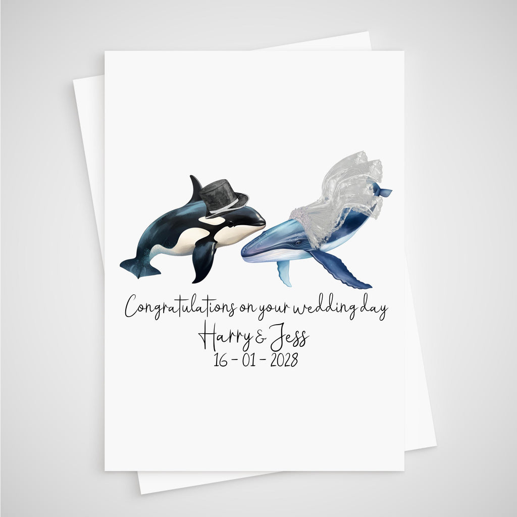 Whale Wedding Card Personalised Bride & Groom Ocean