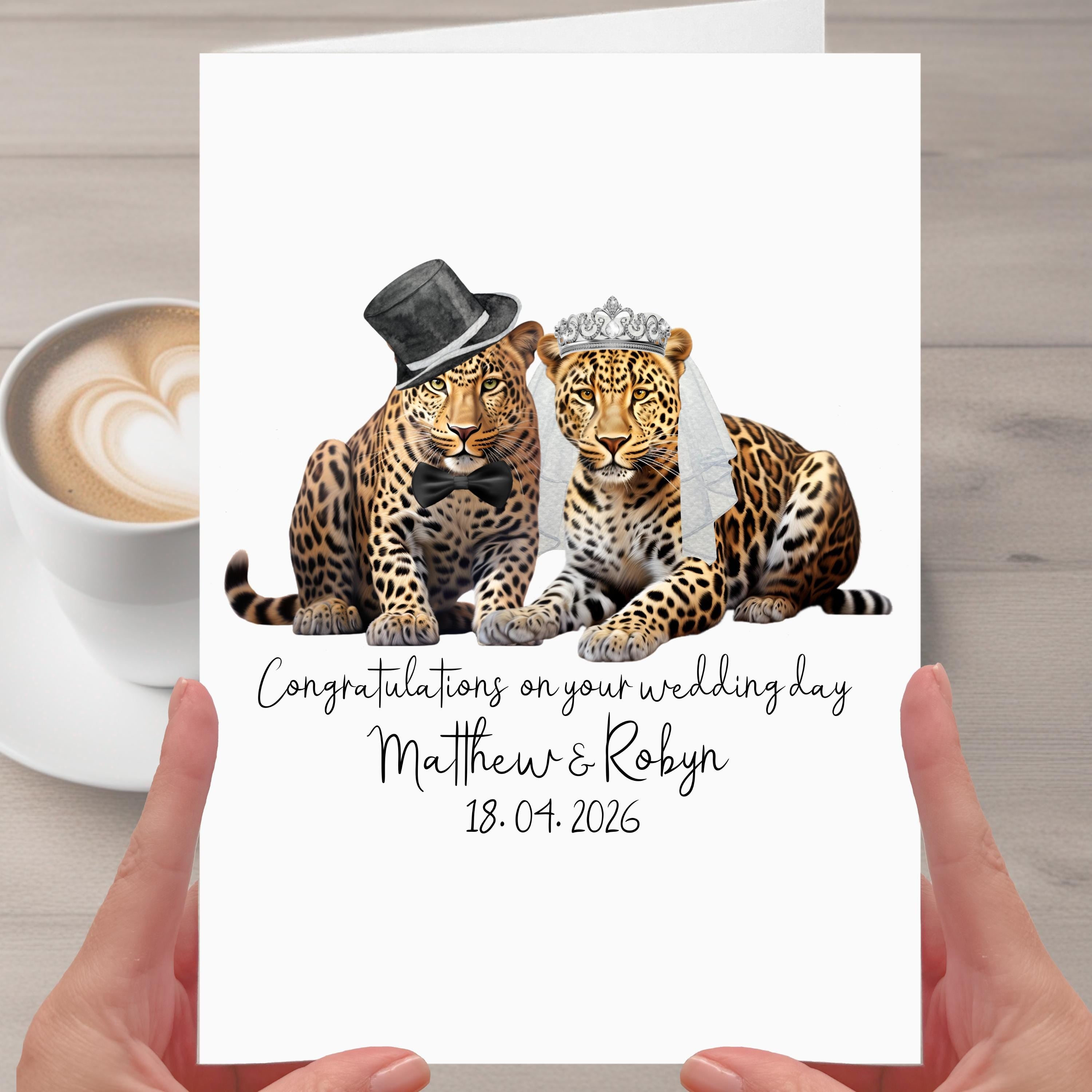 Leopard Wedding Card Personalised Bride & Groom
