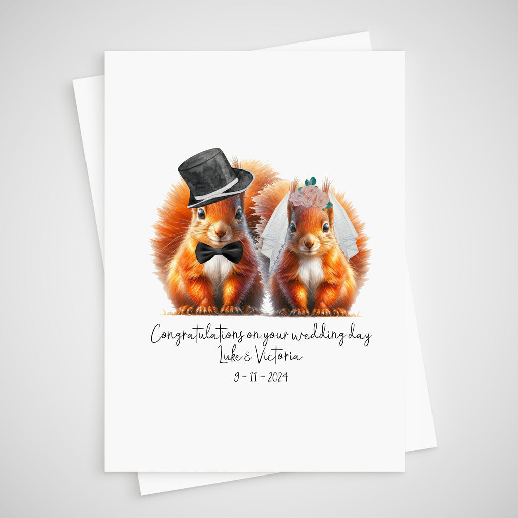 Squirrel Wedding Card Personalised Bride & Groom Red Squirrel
