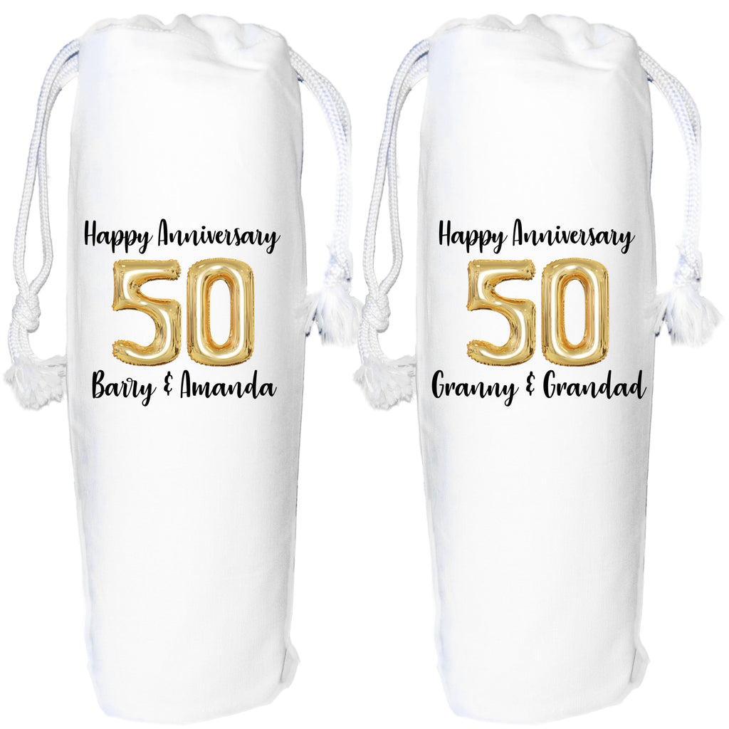 50 years anniversary wine Personalised gift bag gold 50th wedding