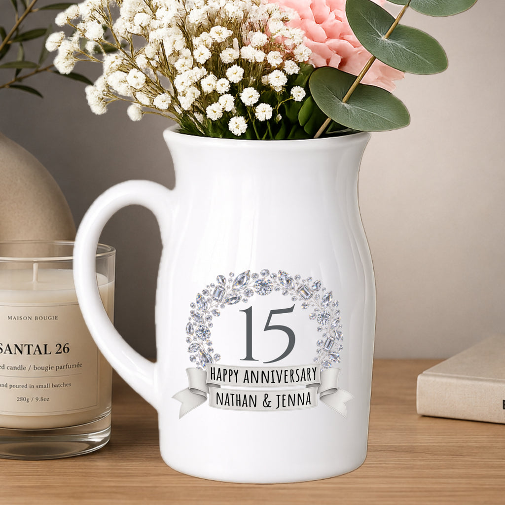 Happy 15th Anniversary vase - Personalised small Vase - crystal wedding 15 years