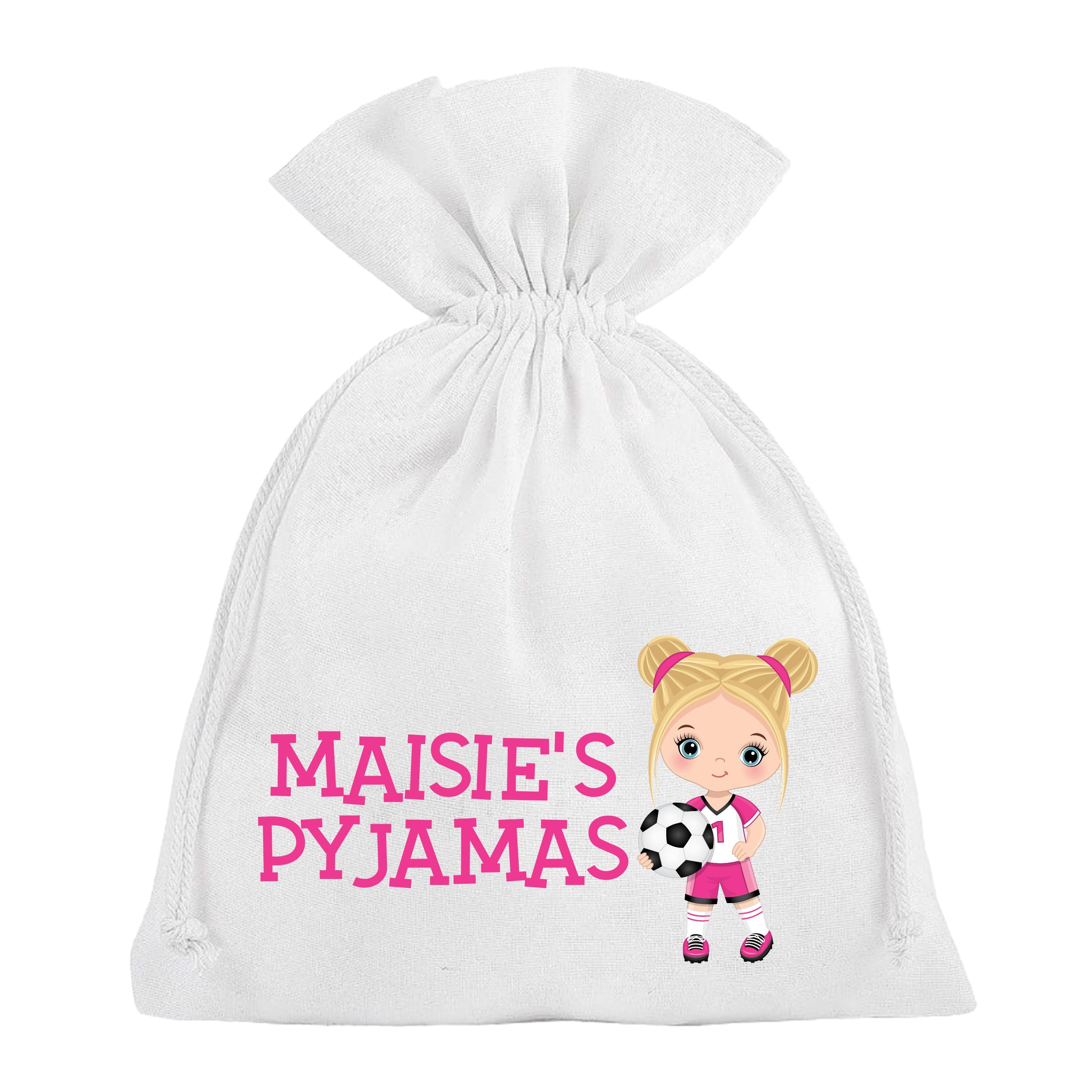 Girls Football Pyjama Bag Personalised Soccer PJ's