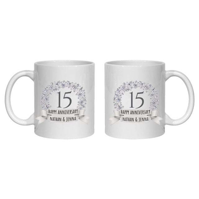 Personalised 15 year anniversary mug Crystal 15th
