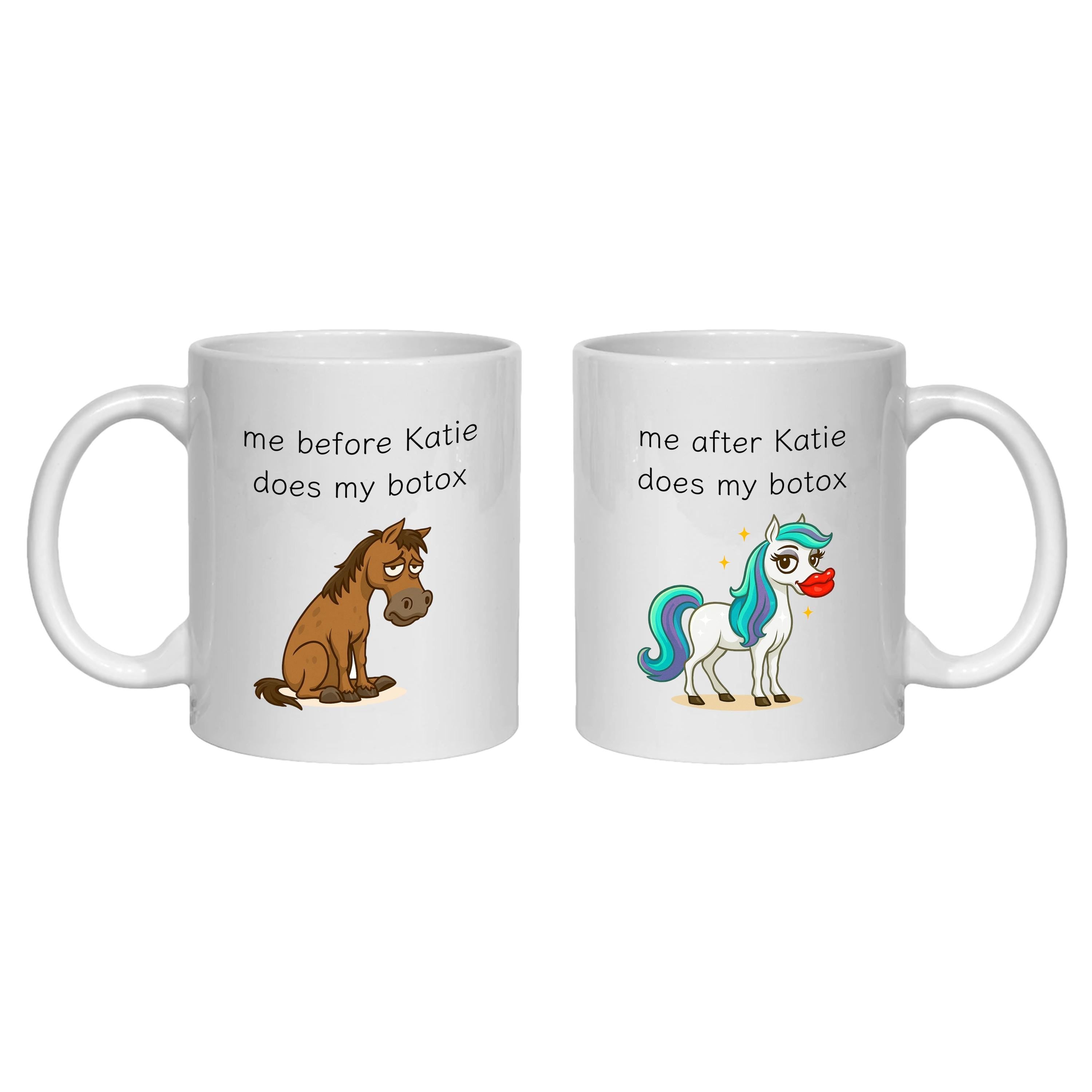 Personalised Botox Mug for Aesthetician, Before and After, Horse mermaid