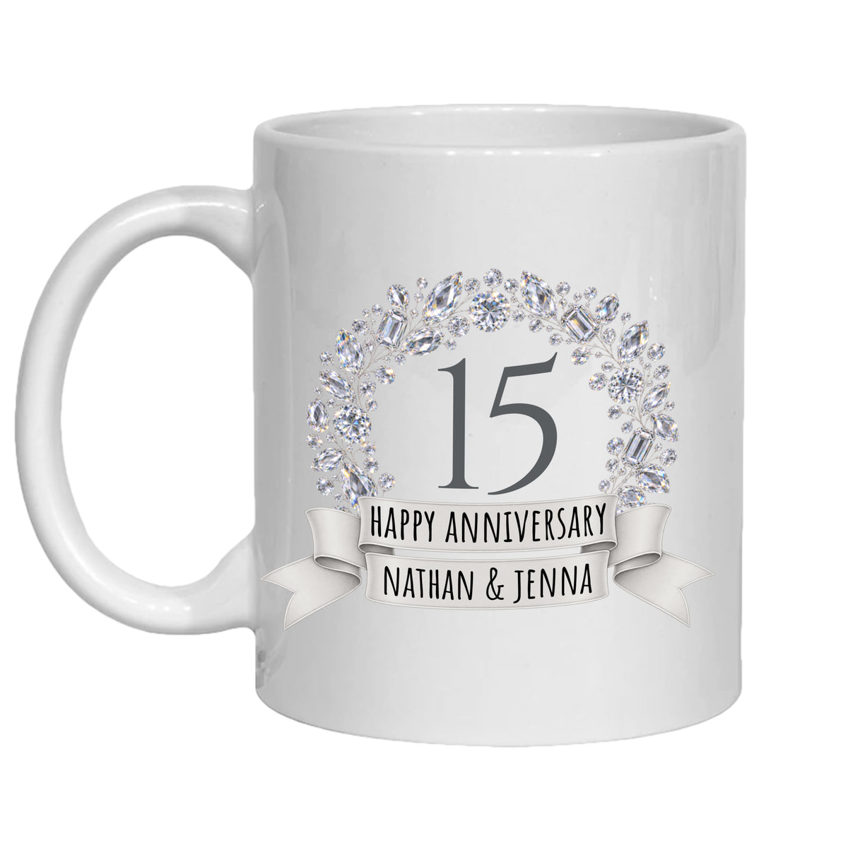 Personalised 15 year anniversary mug Crystal 15th