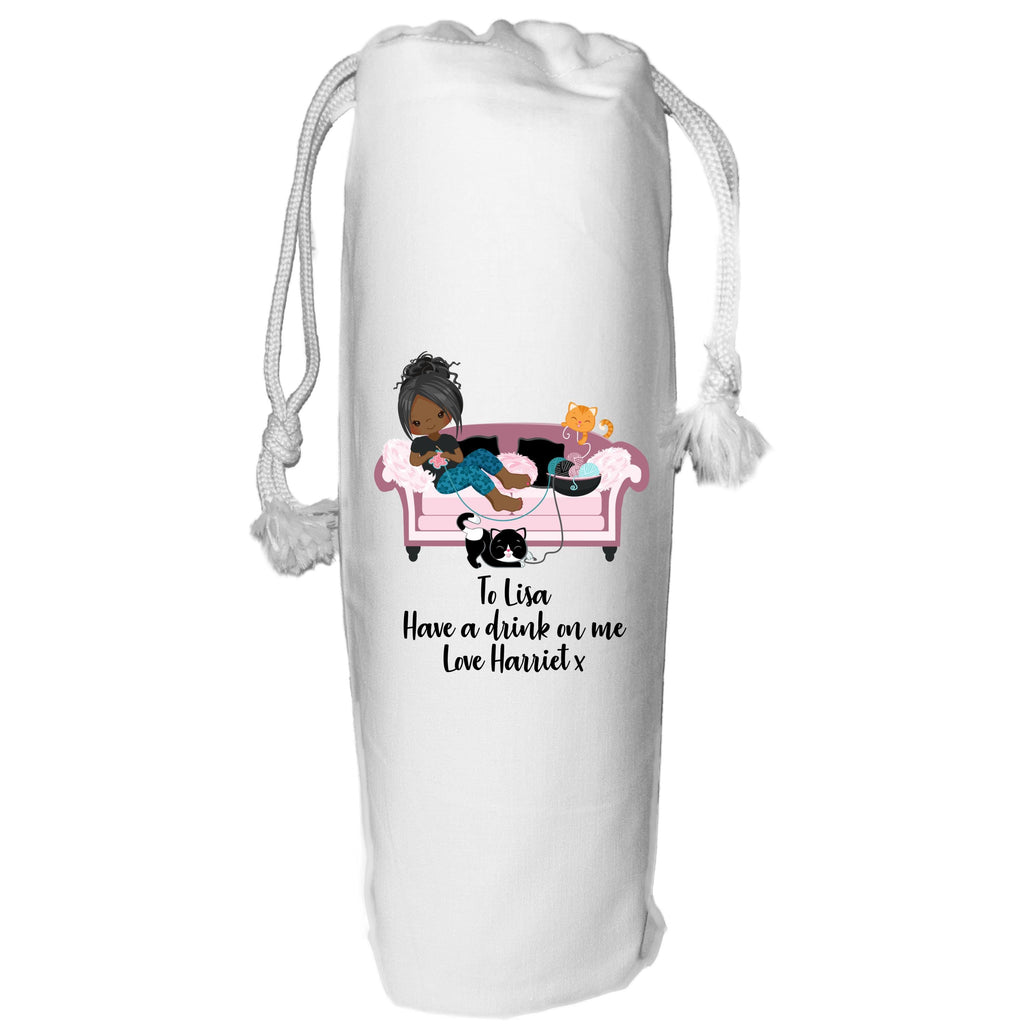 Personalised Crochet Cat Lady Wine Bag: Knitter Gift
