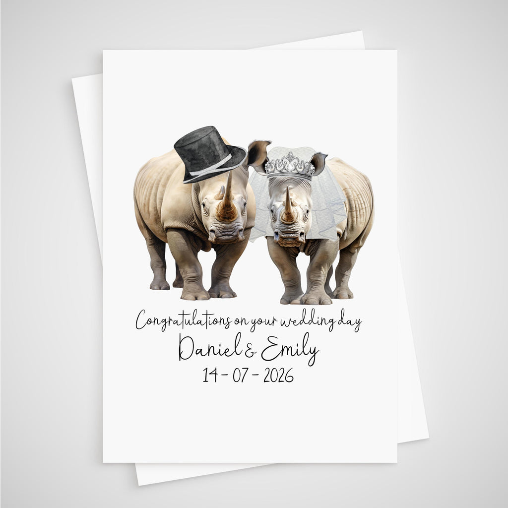 Rhinocerous Wedding Card Personalised Bride & Groom Rhino