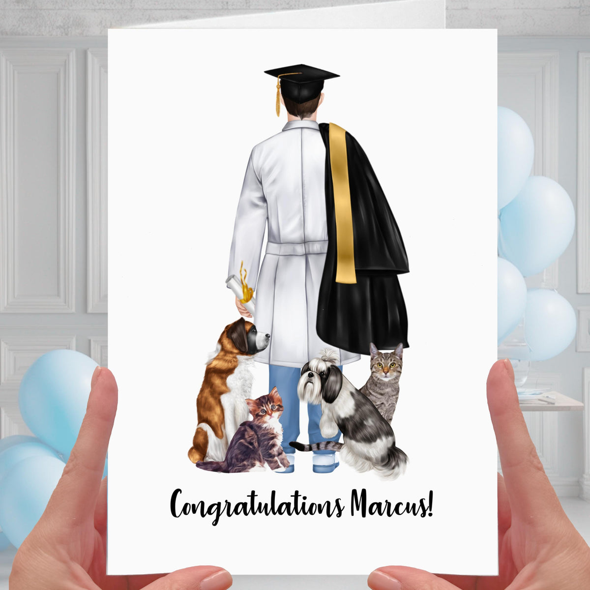 Graduation Vet Card Personalised Congratulations Male Veterinarian Nurse Animal Doctor Graduate Degree
