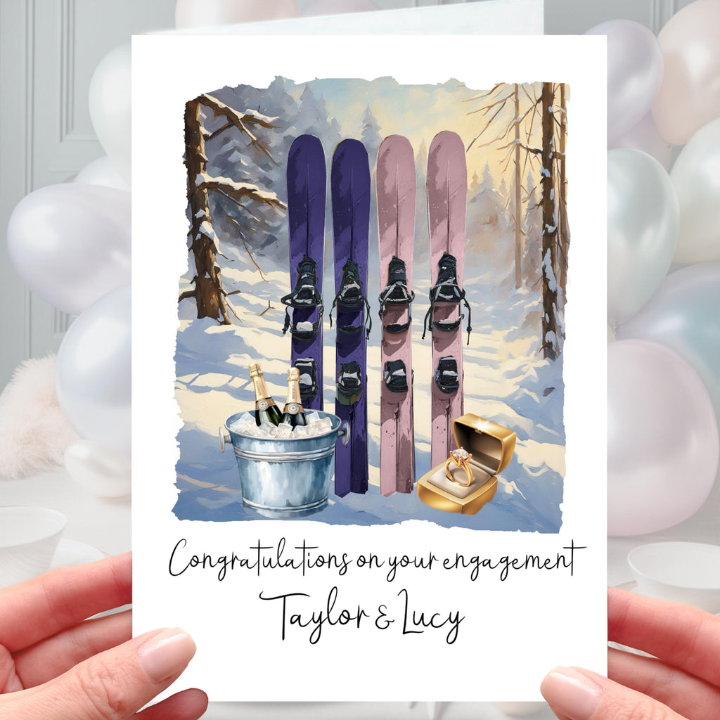 Skiing Engagement Card Personalised Ski Slopes Snow