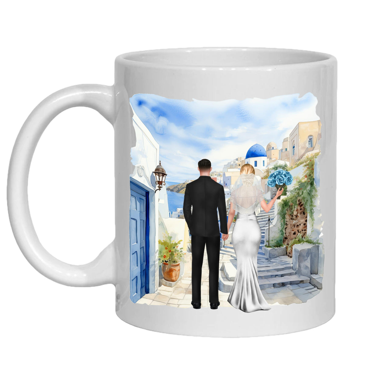 Personalized Santorini Wedding Mug gift for Bride & Groom - destination, abroad, greece