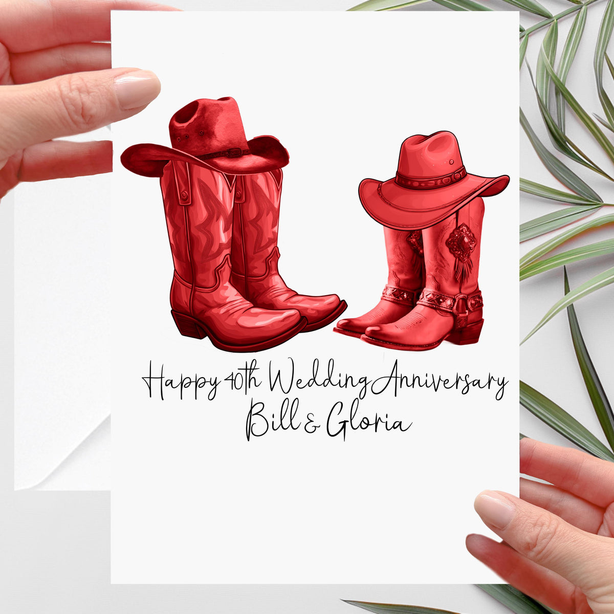 Cowboy Boots 40th Ruby Anniversary Card Personalised
