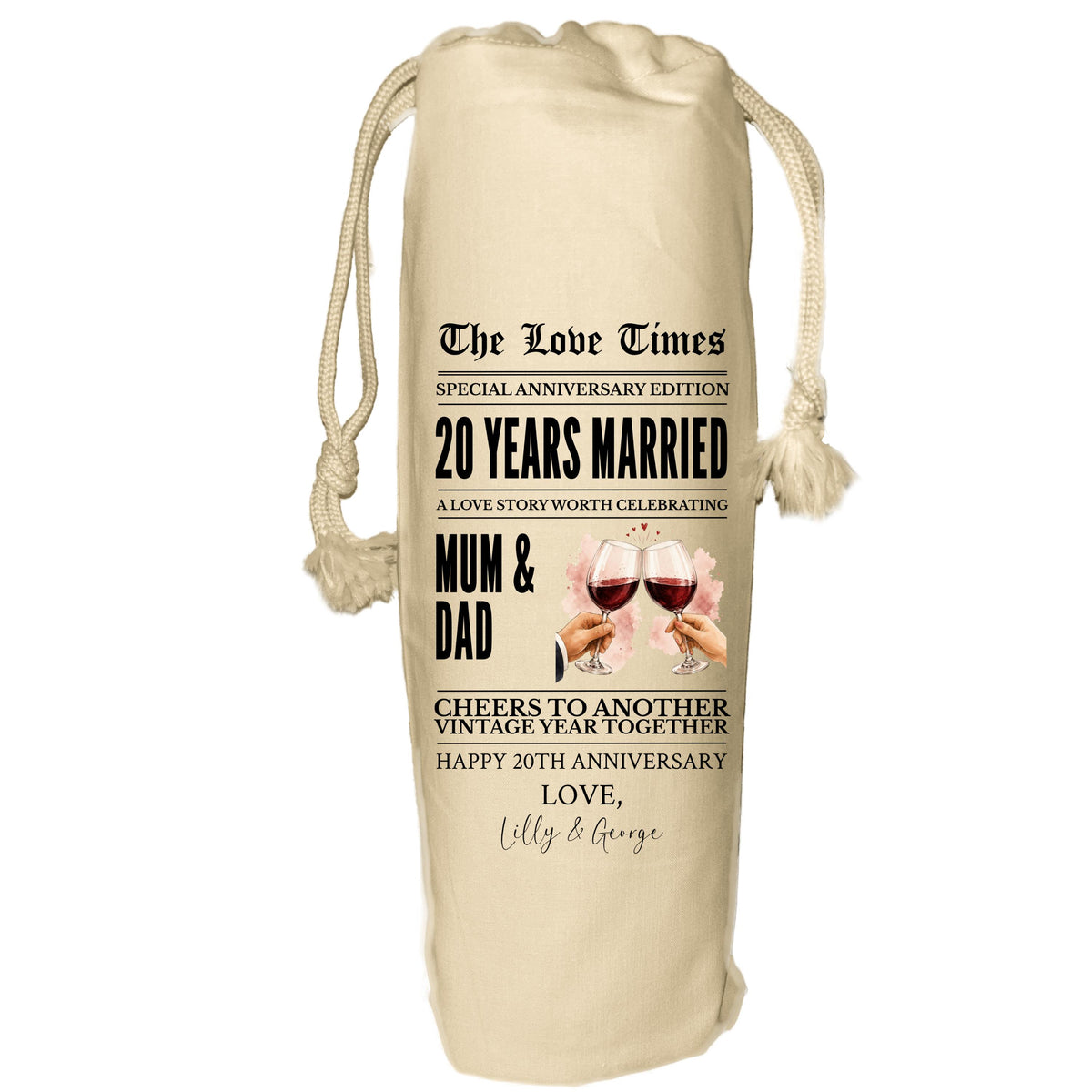 20 year anniversary personalised wine gift bag newspaper - China Wedding Anniversary