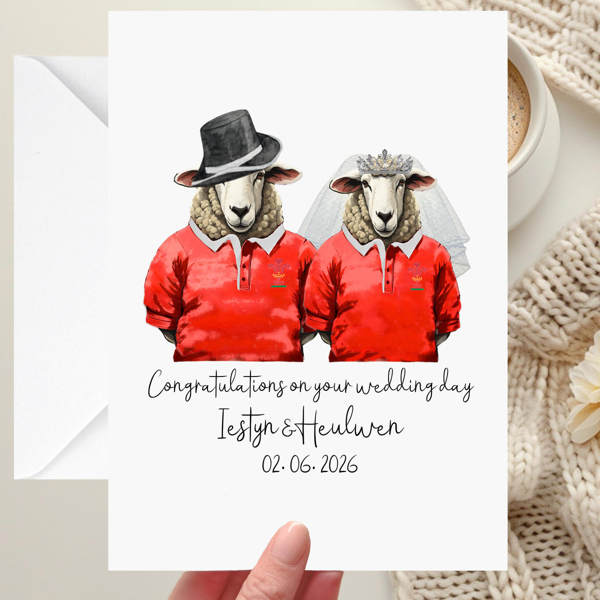 Welsh Wedding Card Personalised Wales Rugby Sheep