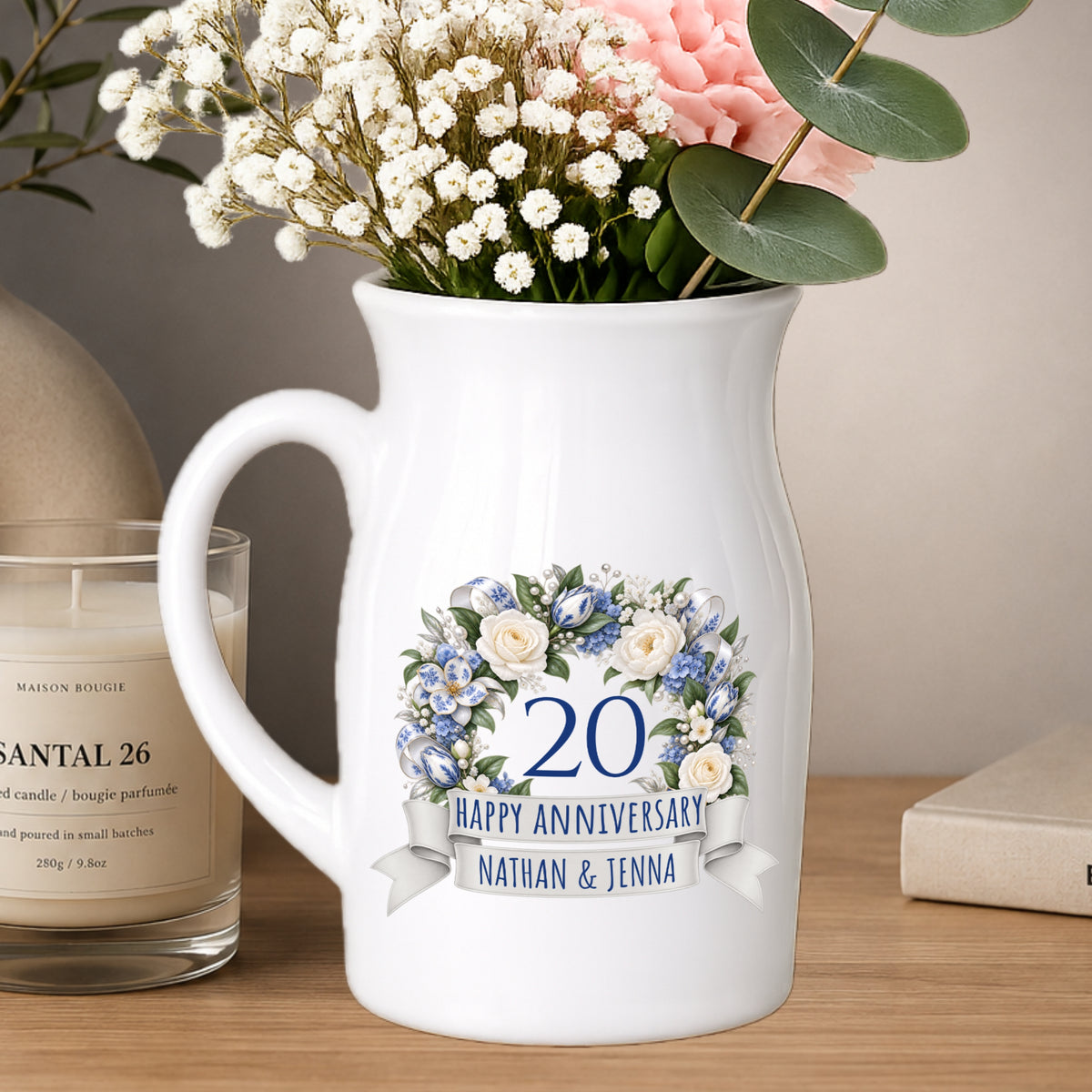 Happy 20th Anniversary vase - Personalised small ceramic Vase - "china wedding anniversary" 20 years
