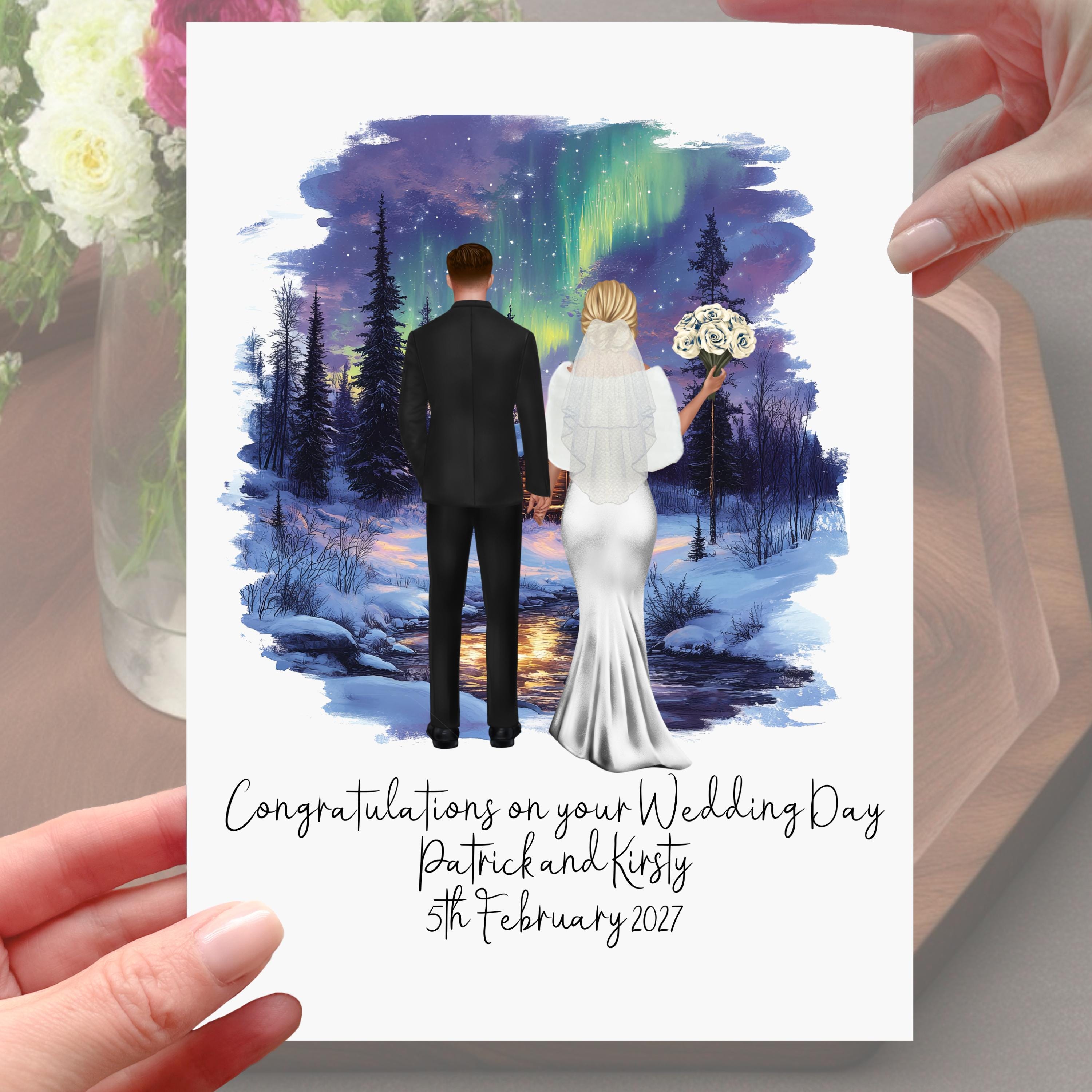 Northern Lights Wedding Card Personalised Aurora Borealis Iceland Norway Sweden