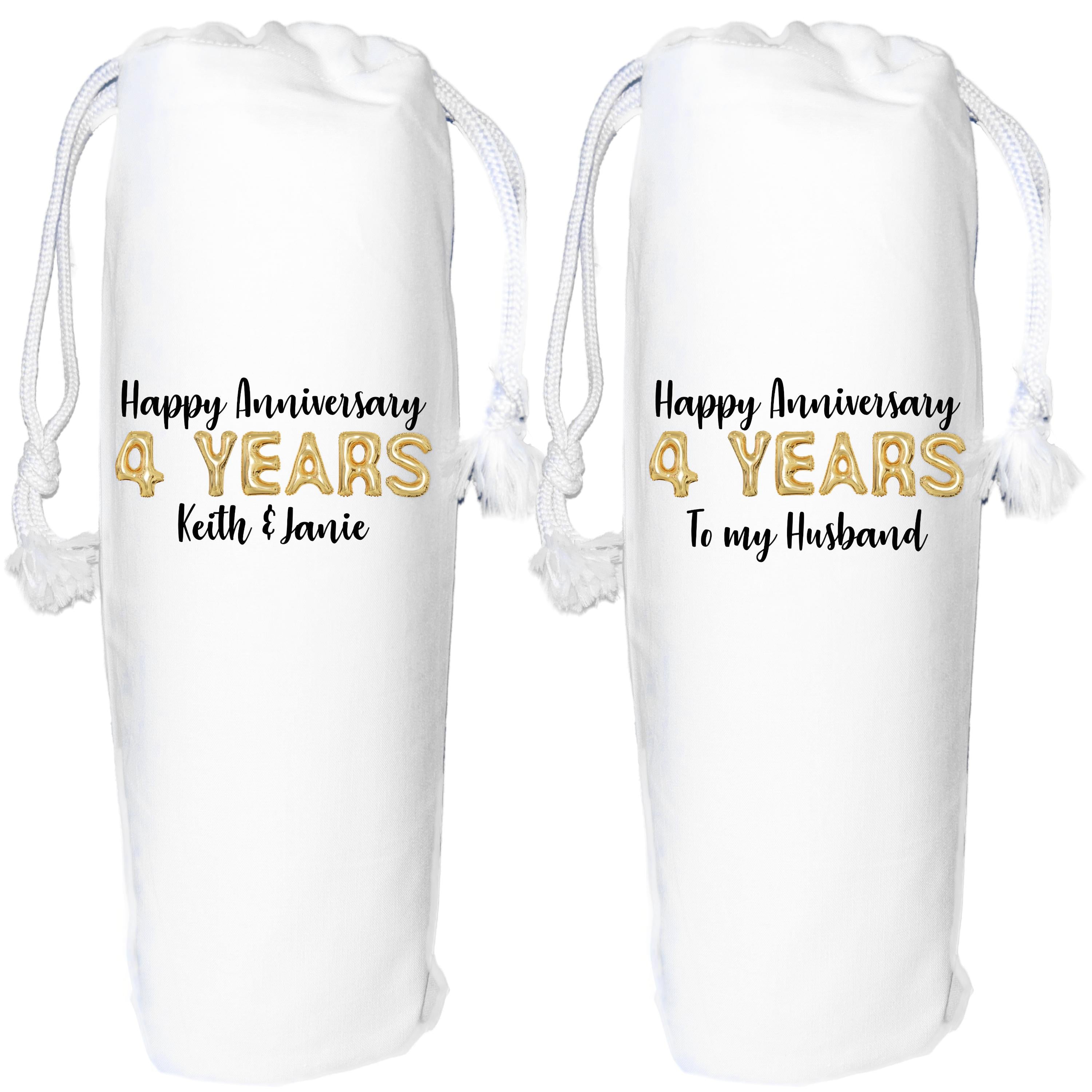 4 years anniversary Personalised wine gift bag linen anniversary